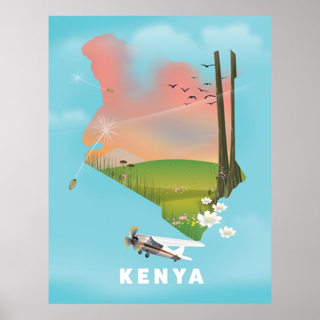 Kenya Map Illustration Reiseplakat. Poster (Vorne)