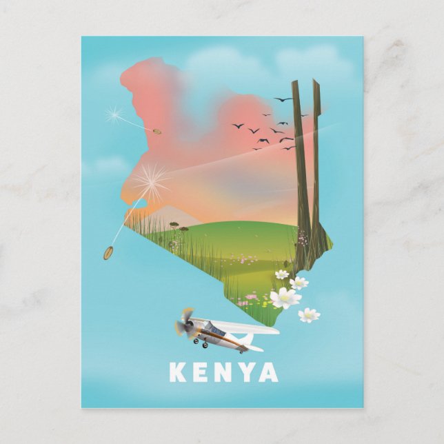 Kenya Map Illustration Reiseplakat. Postkarte (Vorderseite)