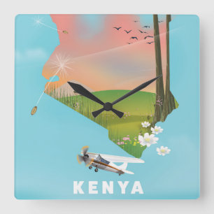 Kenya Map Illustration Reiseplakat. Quadratische Wanduhr