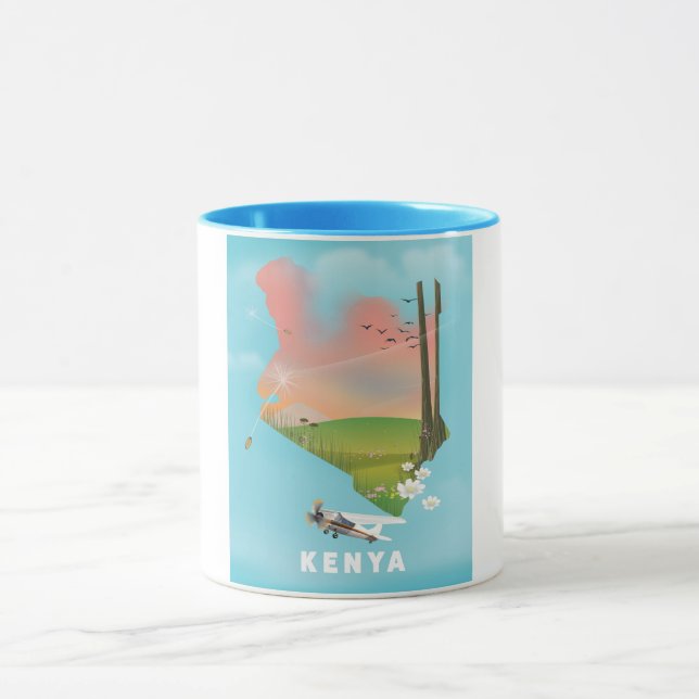 Kenya Map Illustration Reiseplakat. Tasse (Zentrum)