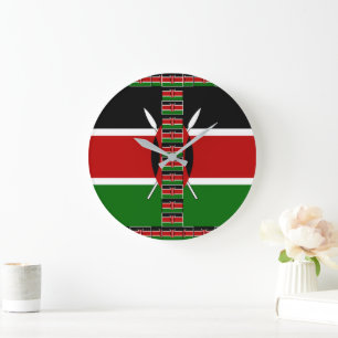 Kenya Nahtlose Miniaturflaggen Grenzrahmen Kunst Große Wanduhr