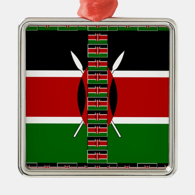 Kenya Nahtlose Miniaturflaggen Grenzrahmen Kunst Silbernes Ornament (Vorne)