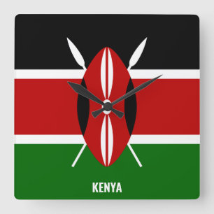 Kenya National Flag Patriotic Quadratische Wanduhr