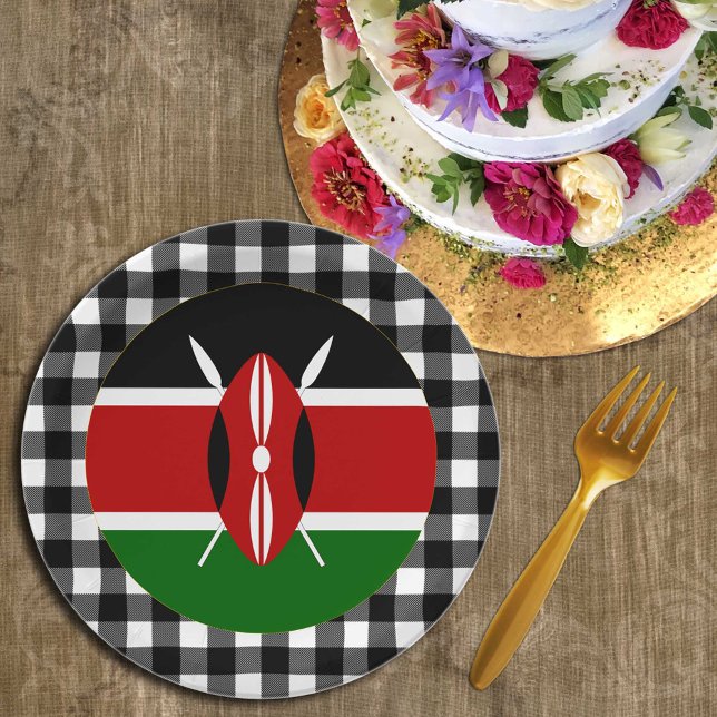 Kenya Plate, Büffel kariert und kenianische Flagge Pappteller (Von Creator hochgeladen)