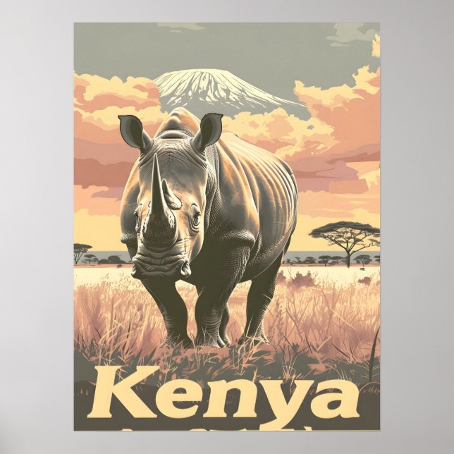 Kenya Rhino Vintag Poster (Vorne)