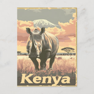 Kenya Rhino Vintage Postkarte