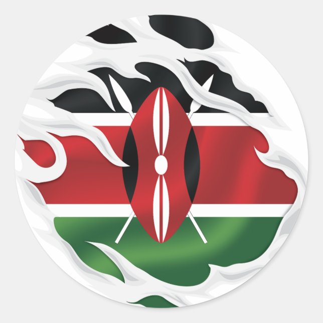 Kenya Ripped Flag Runder Aufkleber (Vorderseite)