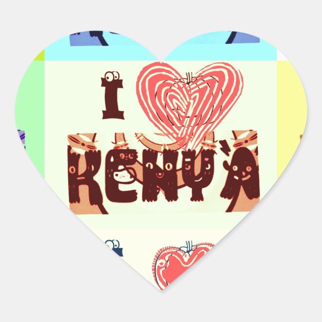 Kenya Travel Souvenir Pop Art Collection Herz-Aufkleber (Vorderseite)