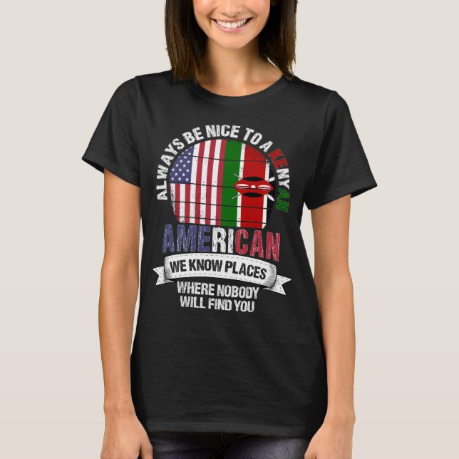 Kenyan American kennt Orte Land Kenia Flagge T-Shirt (Vorderseite)