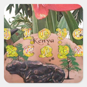 Kenyan Beauty: Blume, Aloe Vera & Buffalo Design Quadratischer Aufkleber