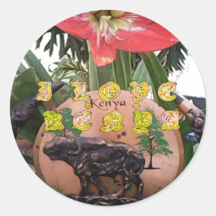 Kenyan Beauty: Blume, Aloe Vera & Buffalo Design Runder Aufkleber