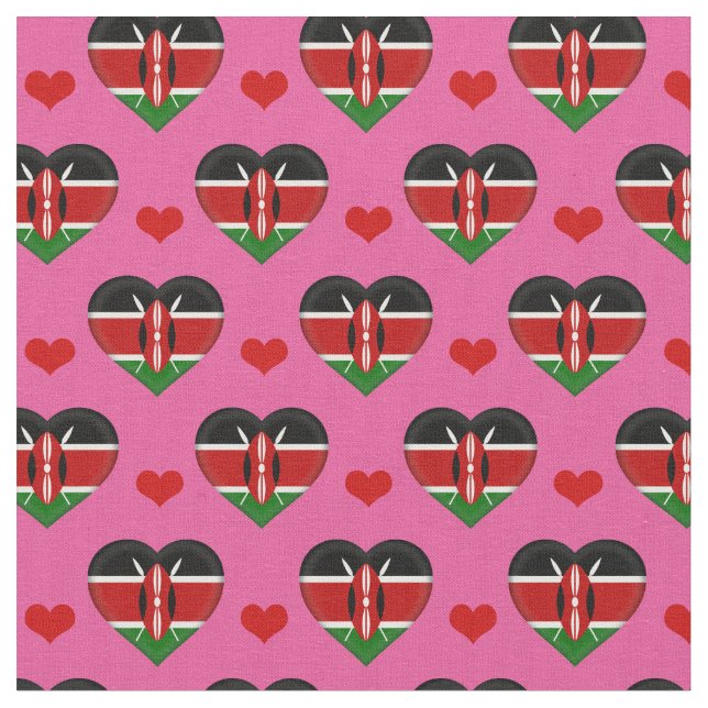 Kenyan Flag & Red Heart Modefabrik /Kenia Stoff (Nahaufnahme)