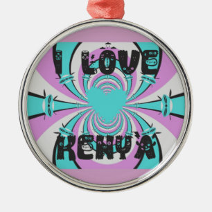 Kenyan Heart Art: Ich liebe Kenya Lila Cyan Abstra Ornament Aus Metall