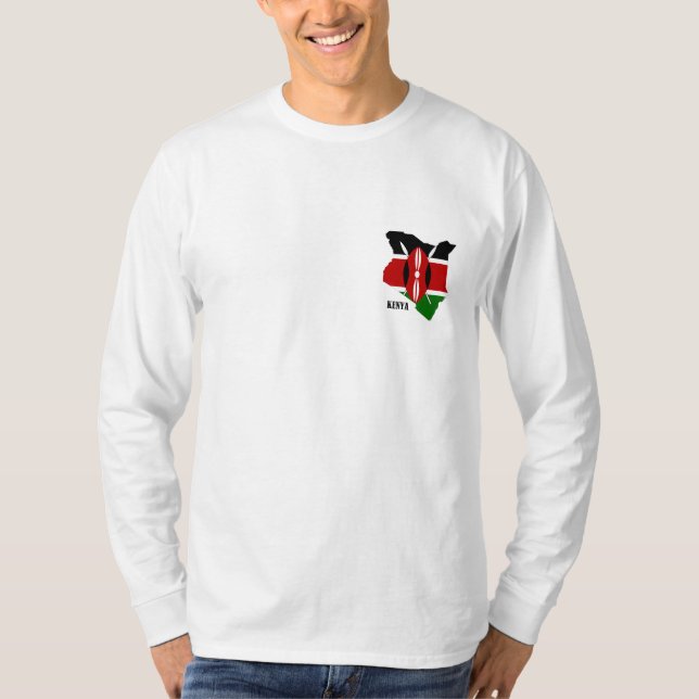 Kenyan-Karte und Flagge sleeved lang das T-Shirt (Vorderseite)
