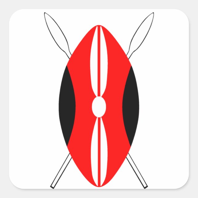 Kenyan Maasai Shield Quadratischer Aufkleber (Vorderseite)