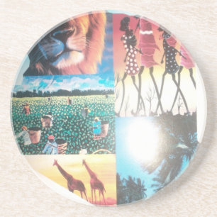 Kenyan Tapestry: Wildnis, Kultur und Küstenstrand Sandstein Untersetzer