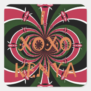 Kenyan Travel Gift - Hugs & Kisses Design Quadratischer Aufkleber