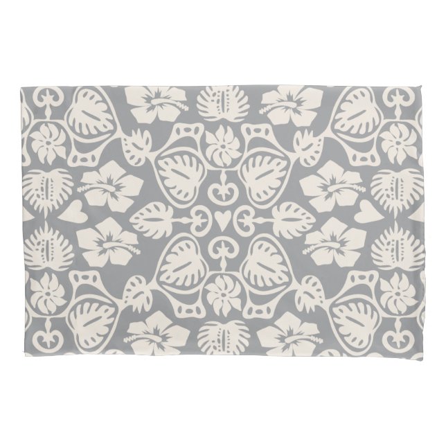 Keoni Hawaiian Monstera Leaf Damask Gray Kissenbezug (Vorderseite)