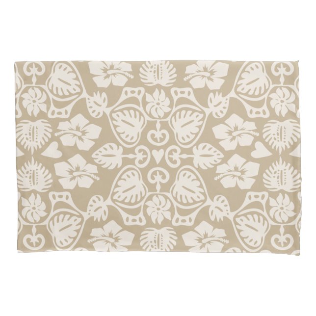 Keoni Hawaiian Monstera Leaf Damask Taupe Kissenbezug (Vorderseite)