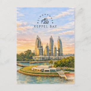 Keppel Bay Singapur Wasserfarbenlandschaft Feiertagspostkarte