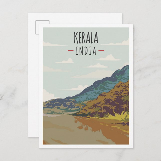Kerala India Art Vintage Travel Illustration Postkarte (Vorne/Hinten)