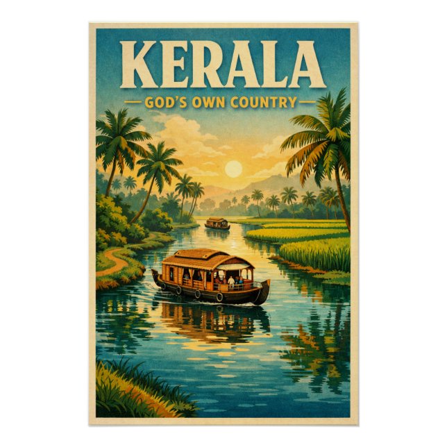 Kerala, India, in a classic retro travel Poster (Vorderseite)