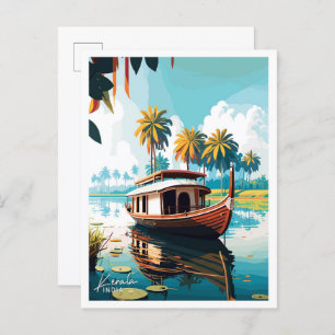 Kerala India Travel Vintag Illustration Postkarte