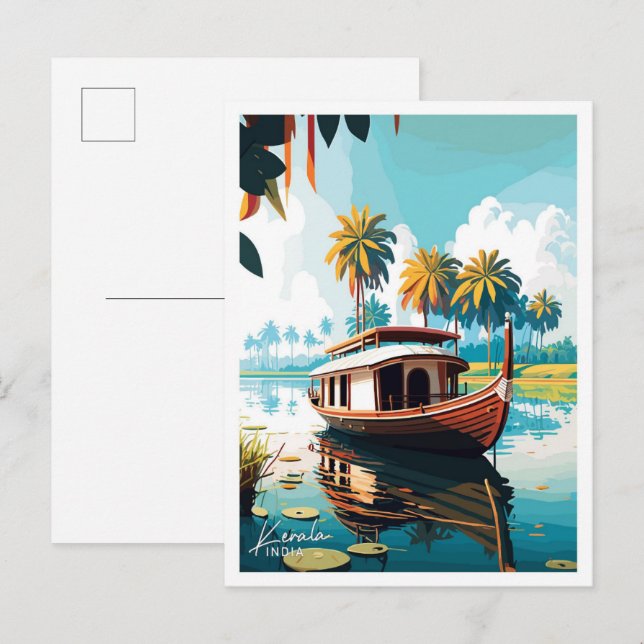 Kerala India Travel Vintag Illustration Postkarte (Vorne/Hinten)