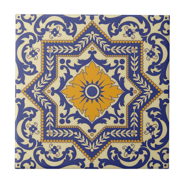 Keramik Azulejo Art-blaue orange Fliese (Vorderseite)