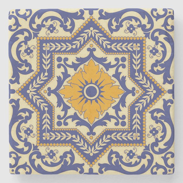 Keramik Azulejo Art-blauer orange Untersetzer (Vorderseite)