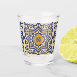 Keramik Azulejo Blauer Orange Schnapsglas