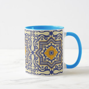 Keramik-Azulejo-Stil Blaue Orange Tasse