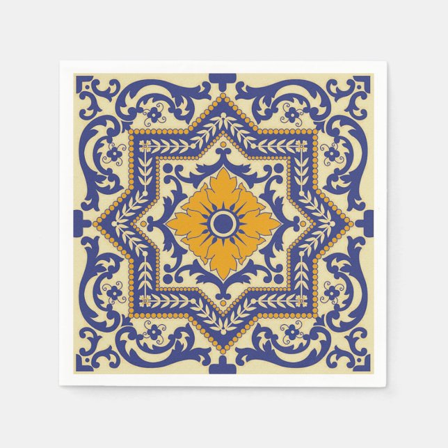 Keramik Azulejo Style Blue Orange Napkins Serviette (Vorderseite)