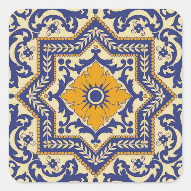 Keramik Azulejo Style Blue Orange Sticker (Vorderseite)