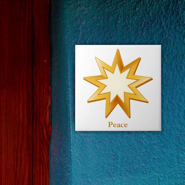 Keramik Baha'i Symbol Fliese (Gold nine pointed star, symbol of the Baha’i faith. You can customize text.)