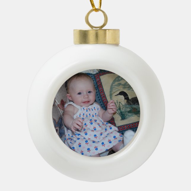 Keramik Ball Poinsettia Design mit Niedlichem Foto Keramik Kugel-Ornament (Vorderseite)