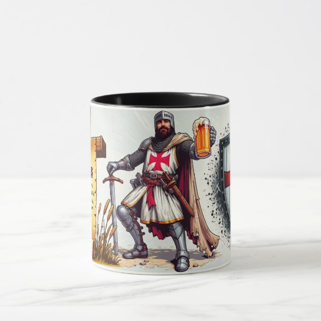 Keramik Bier Tasse mit Crusader Knight Design (Zentrum)