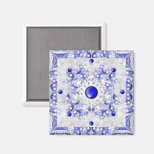 Keramik Blue of Greece & Snowflake Magnet (Vorderseite/Rückseite)