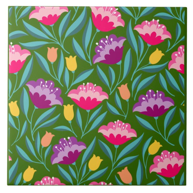 Keramik-Blumenfliese Fliese (Vorderseite)