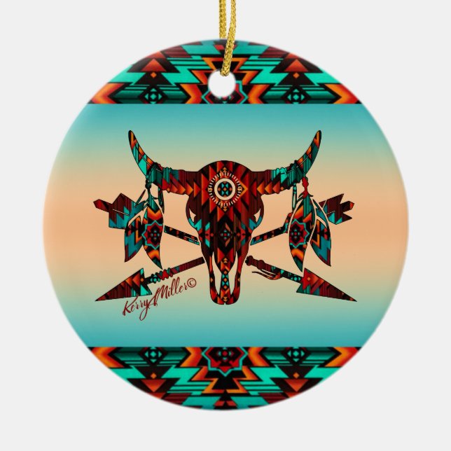 Keramik Buffalo Skull and Arrows Ornament (Vorne)