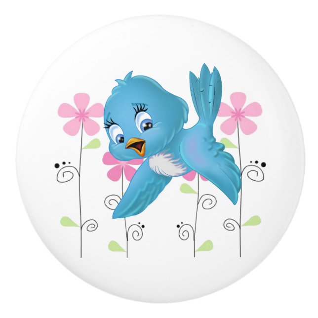 Keramik Cabinet Knob-Blue Bird Keramikknauf (Vorderseite)