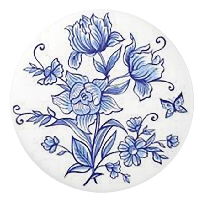 Keramik "Cobalt Blue Floral" Keramikknauf (Vorderseite)