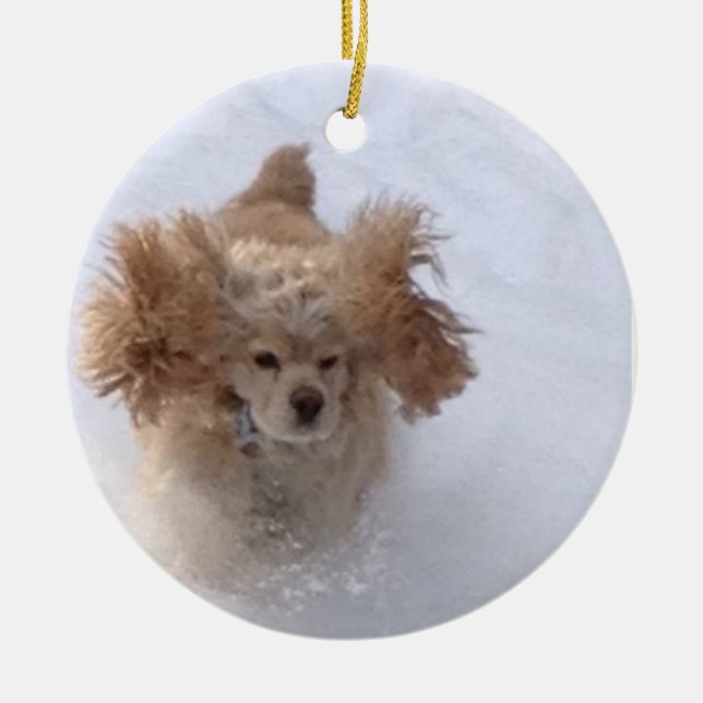 Keramik "COCKER LIEBE DER SCHNEE" Keramik Ornament (Vorne)