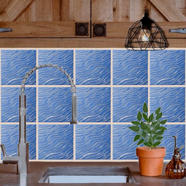 Keramik Decorative Fliesenblauer Blick Fliese (blue flowing water pattern on a kitchen backsplash.)