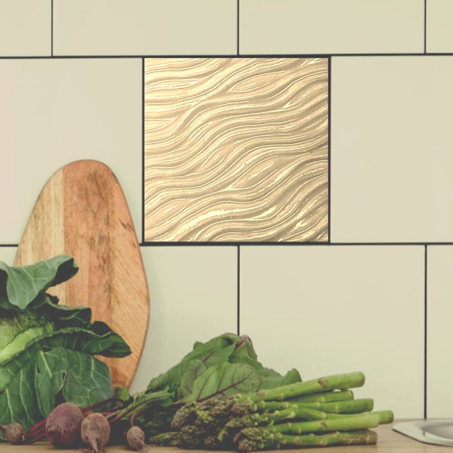 Keramik Decorative Tile Ocher Wasser Aussehen Fliese (Ocher water look tile shown  with taupe tile on a backsplash.)