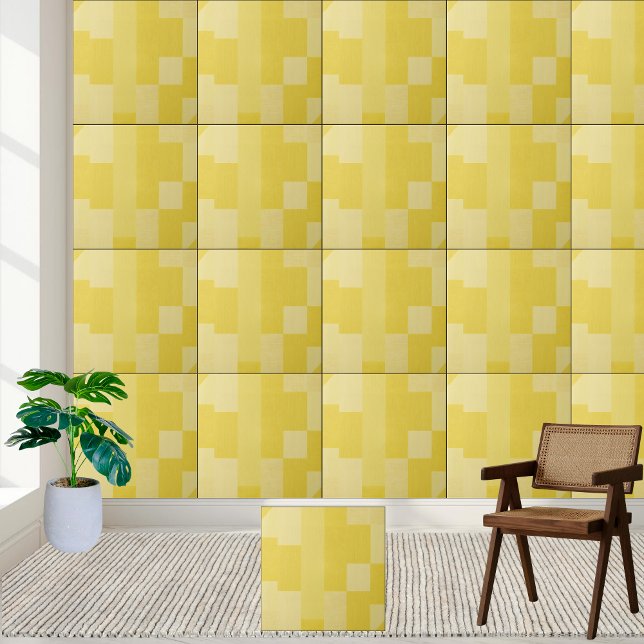 Keramik der geometrischen gelben Blöcke Fliese (Geometric Yellow Blocks Pattern Ceramic Tile)