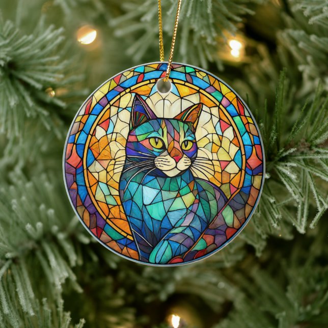 Keramik der Katze Dekorieren Gestricktes Glas Keramik Ornament (Baum)