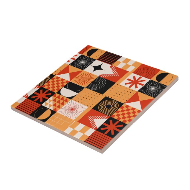 Keramik der roten Orange-Schwarzen Geometrie Fliese (Seite)