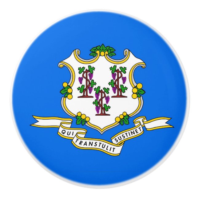 Keramik Drehknopf mit Fahne von Connecticut, USA Keramikknauf (Vorderseite)