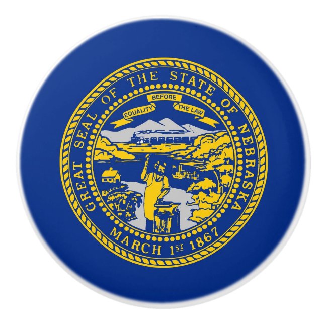 Keramik Drehknopf mit Fahne von Nebraska, USA Keramikknauf (Vorderseite)